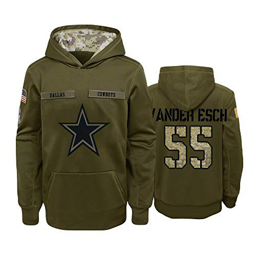 Men's Dallas Cowboys #55 Leighton Vander Esch 2019 Olive Salute To Service Sideline Therma Performance Pullover Hoodie